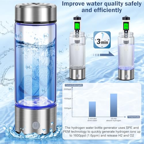 2025 New Hydrogen Water Bottles, Portable Hydrogenated Water Bottle with SPE PEM Technology, 420ml Hydrogen Water Bottle Generator, Rechargeable Ionizer Machine for Home, Office, Travel