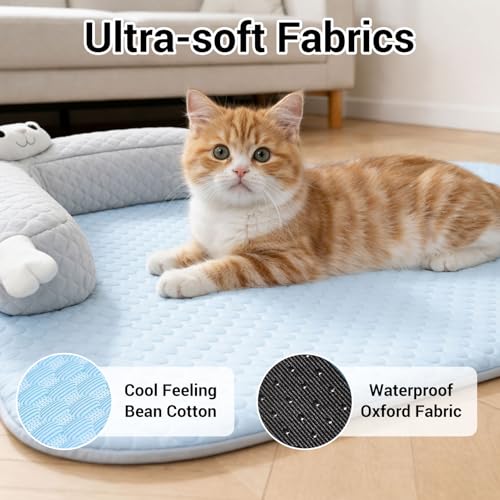 Jinfanshurich Kühlmatte Hund, Hundematte, Hundebett Waschbar, Matratze lit U- fōrmigem Kopfkissen fur Katze Hunde, Sommer Kühlkissen für Zuhause Unterwegs (45x35cm)-3