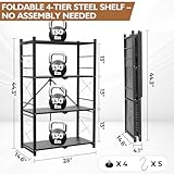 EAGLE PEAK 4-Tier Foldable Greenhouse Shelf, Heavy Duty Metal Storage Rack, No Assembly Steel Shelving Unit, Plant Stand for Greenhouse and Multi-Use Storage, 28”x14.6”x44.7”, 520 lbs, 1 Pack, Black