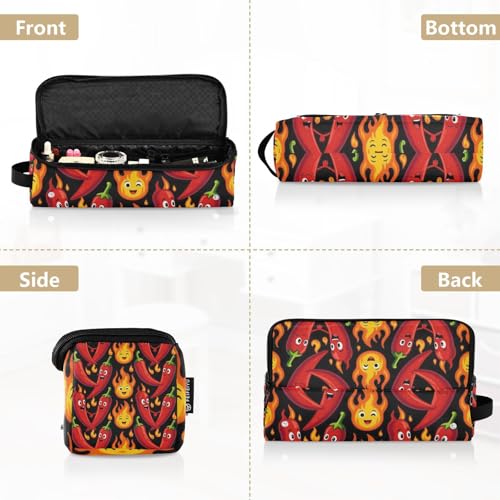 Bolsa organizadora y tapete resistente al calor para herramientas de cabello, diseño portátil en negro con pimienta roja picante miniatura 5