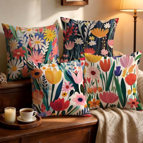 OBSEDE Modern Abstract Floral Throw Pillow Covers 18x18 Inches Set of 4