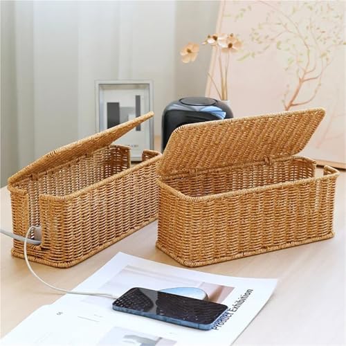 Rattan organizer cache-câble sous le bureau avec fentes ouvertes - 5