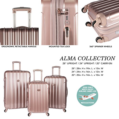 Kensie Women's Alma Hardside Spinner Luggage, Rose Gold, 3-Piece Set (20/24/28) #TOP1