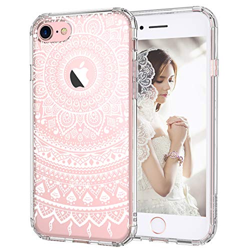 iPhone 7 Case, Clear iPhone 7 Case, MOSNOVO White Henna Mandala Floral Lace Pattern Printed Clear Design Back with TPU Bumper Protective Case Cover for iPhone 7 (2016)