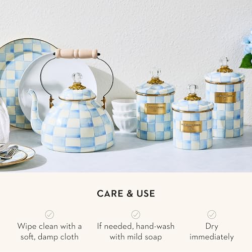 Image of MACKENZIE-CHILDS Enamel Canister, Large, Light-Blue-and-White Sky Check