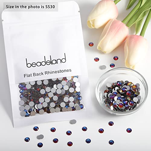 Image of Beadsland Flat Back Crystal Rhinestones, Blue Volcano, SS30, 576pcs | Flatback Glass Gems, 6.3-6.5mm, for Nail Art Craft, Glue Fix