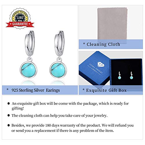 Turquoise Small Hoops Earrings, 925 Sterling Silver Round Shape Huggie Hypoallergenic For Sensitive Ears, Turquoise Jewelry Gift For Women Mom Wife Daughter Girlfriend With Gift Box #TOP6