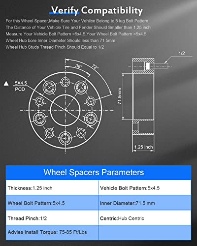 Eccpp 2X 1.25 Inch Wheel Spacers Hub Centric 5 Lug 5X4.5 To 5X4.5 5X114.3Mm To 5X114.3Mm Fits For Ranger For Aviator Mark 7 Wheel Spacers #TOP2