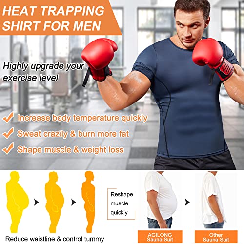 Agilong Men Sauna Sweat Vest Heat Trapping Compression Shirts Gym Sauna Suit Workout Slimming Body Shaper For Weight Loss (Blue, Large) #TOP2