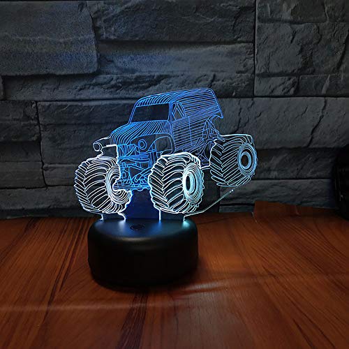 HIPIYA Monster Jam Truck 3D Illusion Led Lamp Mixed Color Car Night Light Birthday Gift Festival Present for Toddler Baby Boy Teen Men Kid Fan Home Toy Decoration Room Bedroom Decor (Monster3)