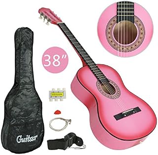 Smartxchoices PINK 6 String 38" Acoustic Guitar Bundle with Gig Bag Strap Pitch