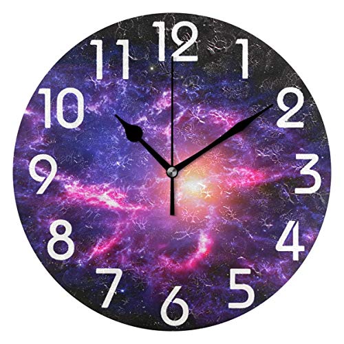 Naanle Magic Out Space Nebula Stars Printed Silent Round Wall Clock Decorative, 9.5 Inch Battery Operated Quartz Analog Quiet Desk Clock For Home,Office,School #TOP24
