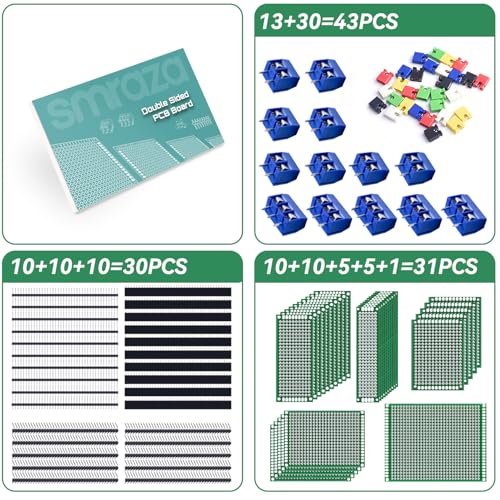 image for Smraza 104pcs Double Sided PCB Board Kit, Prototype Boards for DIY Sol