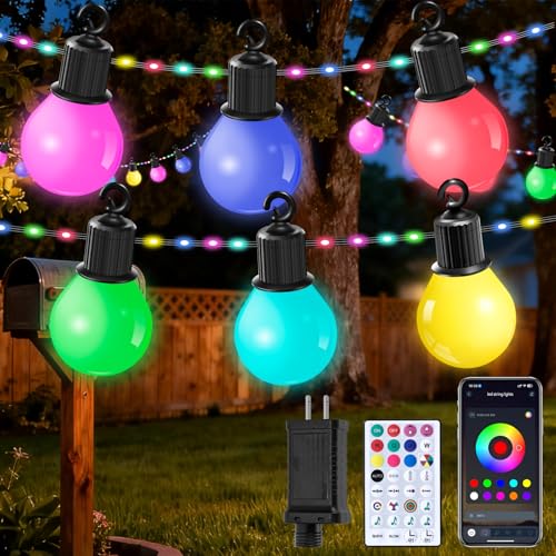 Smart Outdoor String Lights 65.6Ft, RGB IC Color Changing LED