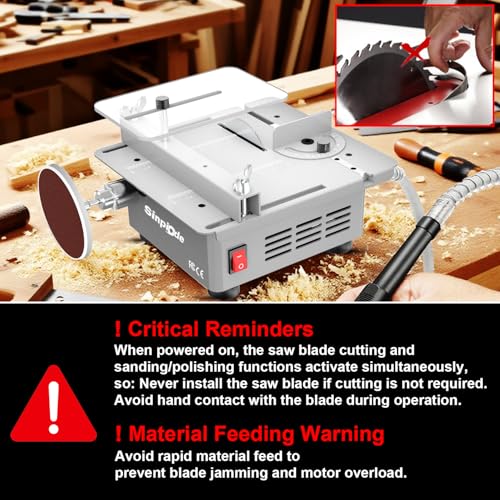 Mini Table Saw, Sinpiode Multi-Functional Desktop Portable Table Saw for Crafts with Adjustable Speed & Angle, All-in-One Cutting, Sanding, Engraving & Drilling Tool for Wood, Acrylic, Plastic, PCB