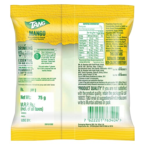 Image of Tang Instant Drink Mix - Mango, 75g Pouch