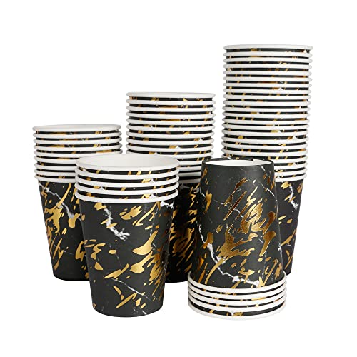 Geeklife Black Marble Gold Textures Paper Party Cups , 9Oz Foil Disposable Decorative Cups Set , Sparkly Foil Party Supplies Drinking Cups Bulk,40 Pcs #TOP2