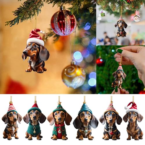 WWHJR 2D-Dackel-Anhänger, Auto-Innenzubehör, Weihnachtsbaum-Dekoration für Dackel, Weihnachtsbaum-Anhänger