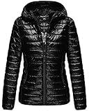 MARIKOO Damen Stepp Jacke Outdoor Winterjacke mit Kapuze Fleece gefüttert Jaylaa (Schwarz, S - 36)