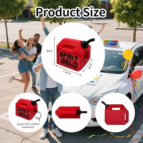 FloraVigo Tankgutschein, rote Benzinkanister, Bargeld-Geschenkverpackung, Das Bestehen der Fahrprüfung kann man für Tankgutscheine, Führerscheine, Freunde oder Geburtstage nutzen