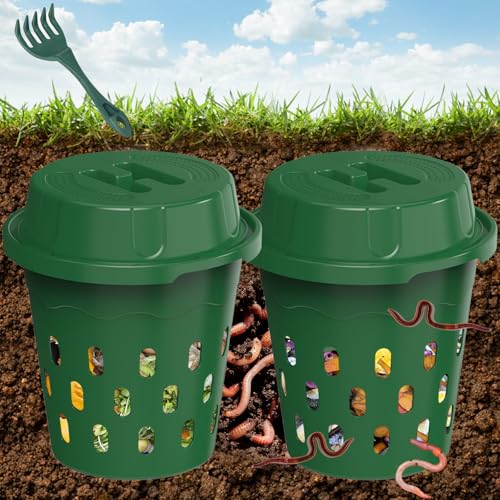 TOP XIAN Unterirdischer Wurmkomposter 2er-Pack 8L Beetkomposter zum Eingraben für Garten & Hochbeet kompostiert Küchenabfälle Einsteiger Grün (24x24x27 5 cm)