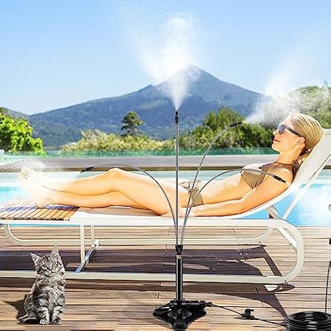 Cokacot 26Ft Adjustable Tall Standing Mister 360° Bendable Water Mister Patio Summer Misting System with Portable Base Misters for Cooling Outdoor Patio Garden, Pool, Backyard, BBQ Party, Porch Cover