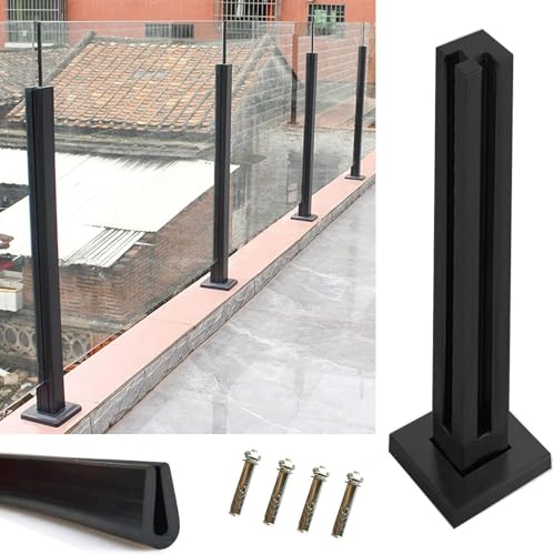 Poteau de garde-corps en verre noir 105 cm pour supprimer les barrières visuelles d'angle