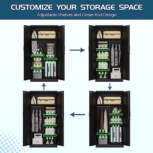 Miiiko Steel Cabinet Wardrobe, Metal Locker Cabinet With Hanging Rod, Metal Clothing Locker Storage For Home, Office, Garage And Changing Room #TOP3