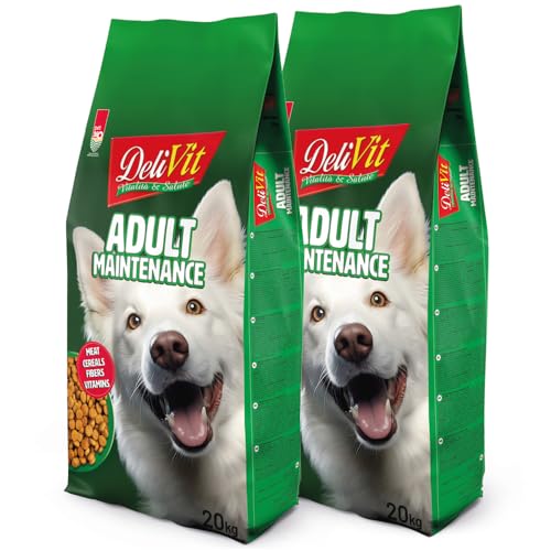 DeliVit Adult Mantenimento - Crocchette per Cani Adulti 40kg (2 confezioni da 20 kg) – Con Carne, Fibre e Cereali – Made in Italy