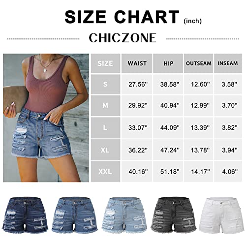 Chiczone Denim Shorts Women High Waisted Stretchy Jean Shorts Frayed Destroy Ripped Blue Shorts Xl #TOP5