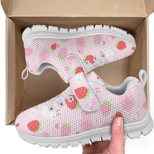 Little Kid Boys Girls Tennis Shoes Kids Slip on Running Sneakers Wide Casual Barefoot Shoes Strawber Pattern（White Sole）2