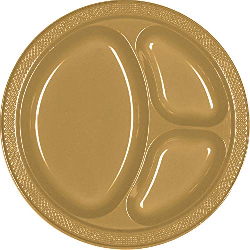 Gold Sparkle Divided Plastic Plates - 10 Gold Sparkle Divided Plastic Plates - 10