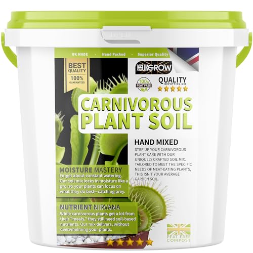 Carnivorous Plant Soil & Compost by UKGROW - Premium Handmade Mix for Venus Flytraps Pitcher Plants & Sundews Optimal pH & Nutrient Balance Fast-Draining (2 Litre Strong Bucket)