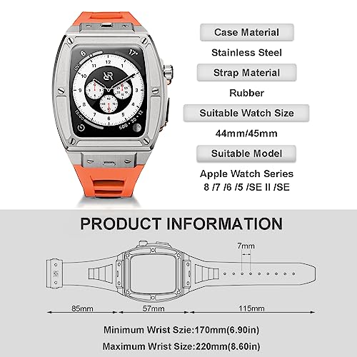 Ryueuya Luxury Apple Watch Band Stainless Steel Case Rubber Band For 44/45Mm, Quick Release Replacement Leather Bands For Series 7/6/5/4/Se Iwatch,S-Or #TOP3