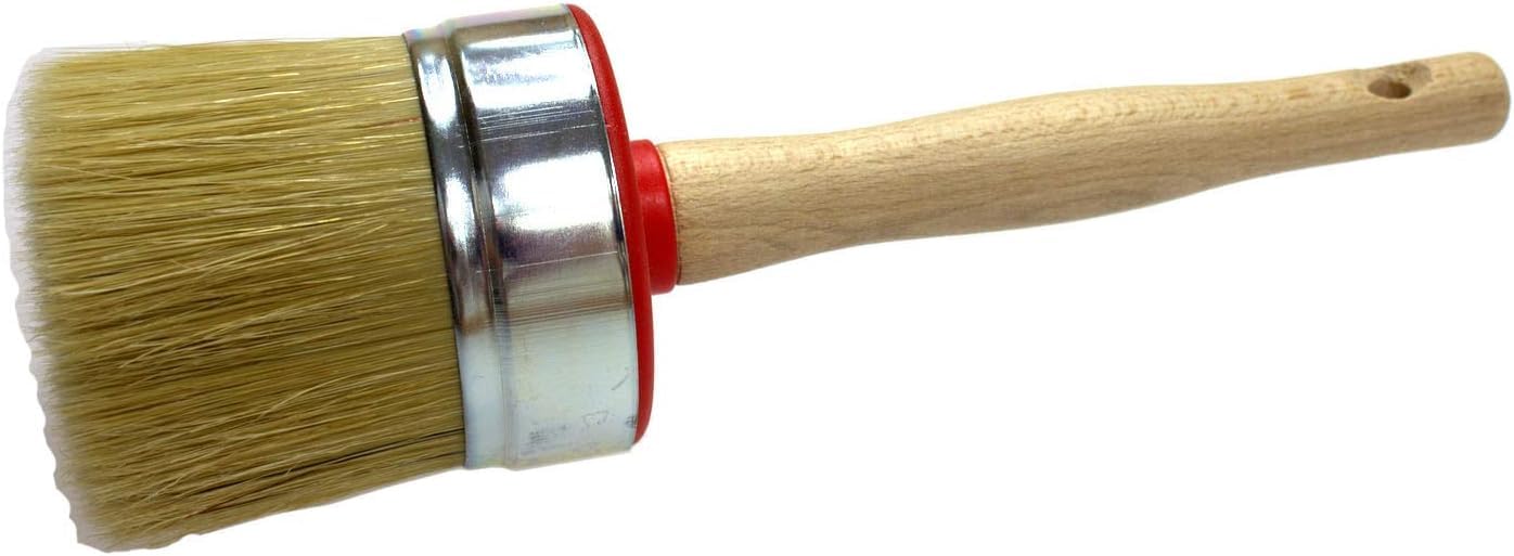 Efo Beige Round Paint Brush Ø 60 Mm | Paint Brush With Natural & Synthetic Bristle Blend | Furniture Paintbrush For Chalk Paint, Wax, Varnish, And Oil | Wax Brushes For Furniture | Ergonomic Wooden Handle