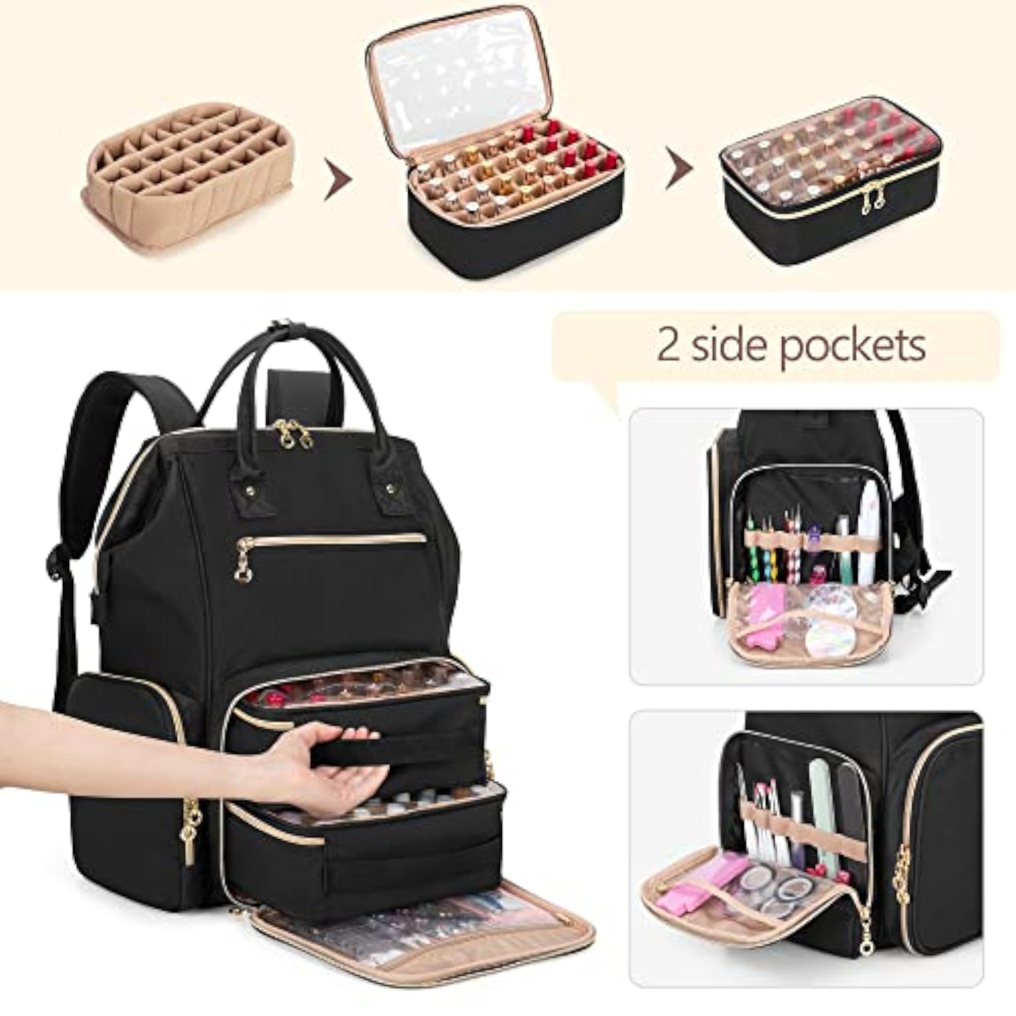 Nail Polish Organizer Backpack with Removable Pouches