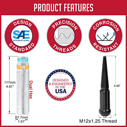 Wheel Accessories Parts 20 Pcs 12Mm 1.25 12X1.25 Thread Lug Nuts Spike Spline Solid Metal Truck Spline 4.40" Long Black Chrome Fits Most Subaru Nissan Passenger Cars #TOP4