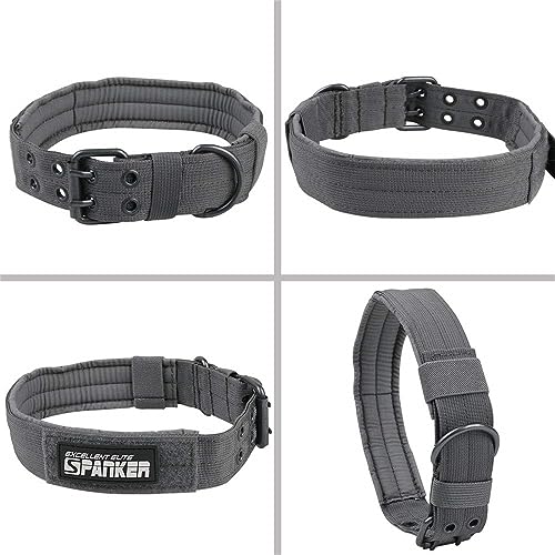 Excellent Elite Spanker 1.5" Width Military Dog Collar Adjustable Metal D Ring & Buckle Working Dog Collar For Medium Large Dogs(Grey-L) #TOP6