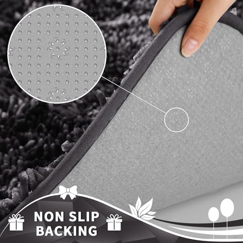 Image of Yimobra Toilet Rugs U Shaped Washable, Extra Thick Soft Absorbent Chenille Contour Bathroom Rugs for Toilet 24x24 Inch, Quick Dry Non Slip Toilet Mat for Bath Floor, Dark Grey
