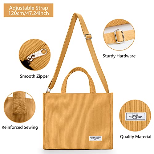 Kalidi Tote Bag Women Large Corduroy Tote Fashion Crossbody Shoulder Bag With Zipper Pockets Vintage Handbag Big Tote Purse #TOP4