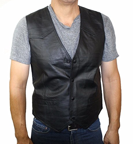 Dona Michi Mens Black Genuine Leather vest U.S.A. flag, biker style vest #202 Special Price2