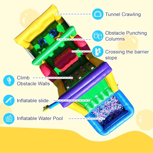 Commercial Bounce House for Big Kids 8-12(950W Blower)(100% PVC),22FT(L) Inflatable Obstacle Course with Water Slides&Ball Pit,Tunnels,Climbing,Obstacles Great for Party and Events 22x8x8.2FT - Image 6