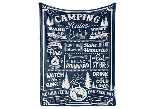 Camping Gifts for Women Men Lovers Throw Blanket, Happy Campers Decor Outdoor, RV Campsite Travel Hiking 50' x 65' - Camping Rules