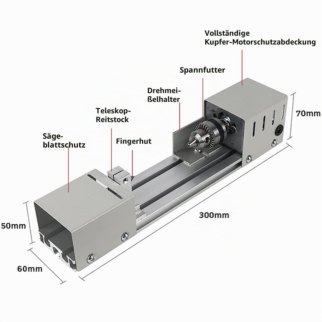 Mini-Drehmaschine 6-in-1 DIY Werkzeug - Hochleistungs-96W für Holz- und Steinschnitzerei, Schleifen, Bohren