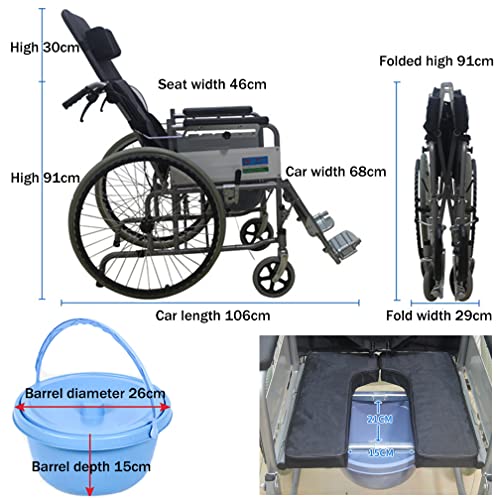 Dreamyun Reclining Wheelchair, 180° Reclining Wheelchair Commode Wheelchair Folding Bathroom Shower Chair Bedside Commode Toilet Chair, Fully Lying 6-Speed Adjustable For Adults Handicap Elderly #TOP6