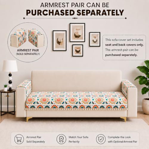 Image of Homerz Premium Printed Quilted Velvet Sofa Slip Cover Protector with Tassels, Sofa Mat, Exact Size, Antislip Cover (Mosaic, 3 Seater, Half)