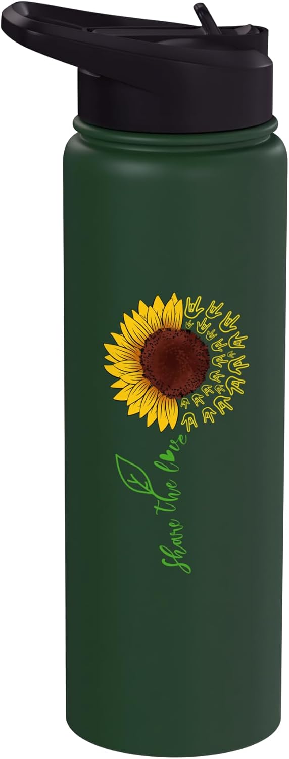 Sign Language ASL American Sunflower Share the Love Stainless Steel Insulated Water Bottle