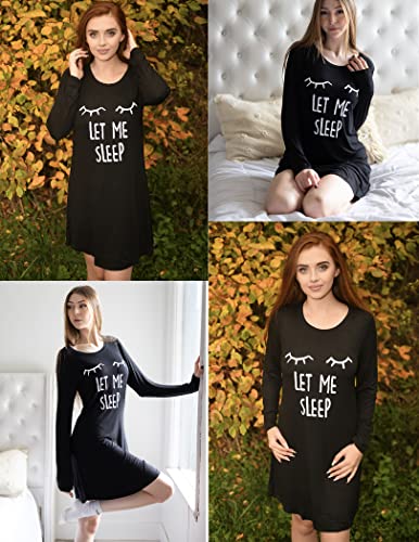 Hotouch Women Nightgown Long Sleeve Cute Print Sleepshirts Soft Knee Length Pajama Sleepwear #TOP2
