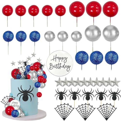 37PCS Spider Cake Toppers, Spider Cake Topper, Spider Web Cake Happy Birthday Cake Decoration,Shower Birthday Cake Decorations