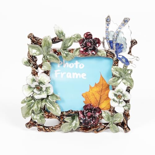 Cornice Portafoto Decorativa, Mostra 3 x 3 Pollici con Vetro HD Frontale, Cornice Quadrata in Metallo Vintage Floreale per Tavolo, Decorazione per la Casa